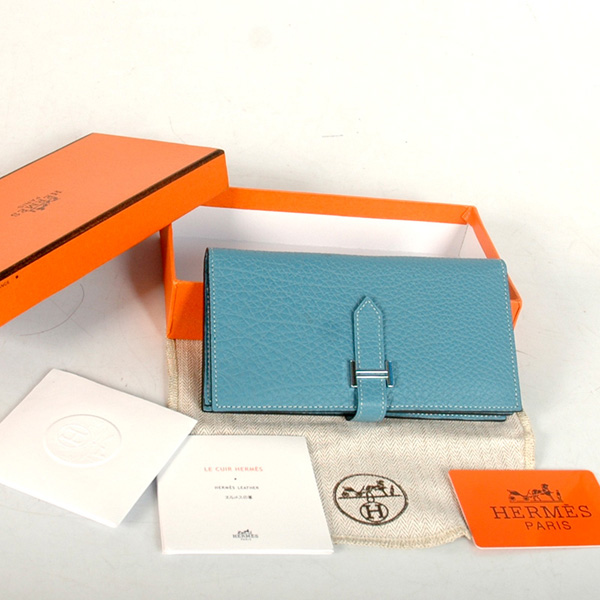 8022 Hermes 2 snodata portafoglio in pelle originale in Medium Blue